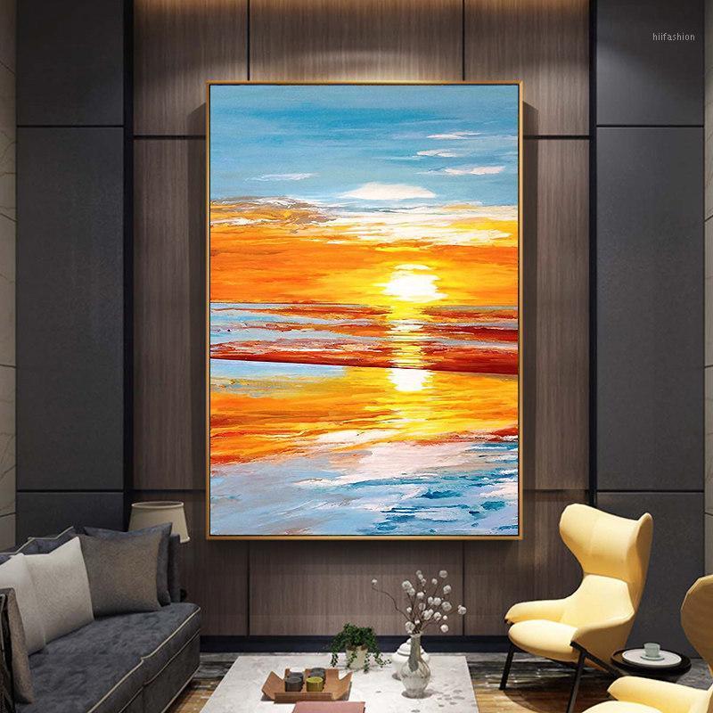 

100% Hand Painted Abstract Sunset Scenery Oil Painting On Canvas Wall Art Frameless Picture Decoration For Live Room Home Decor1