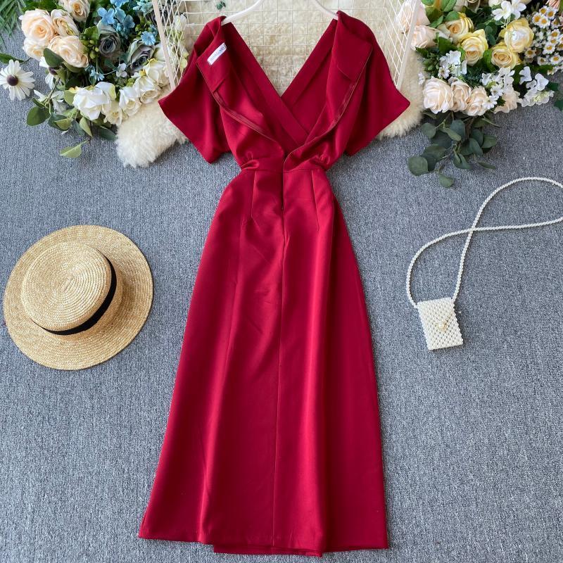 Vintage Slim V Neck Button Dresses Summer Midi Long Dress Vestido De Festa Party Evening Women Casual Elegant Vestidos T200620