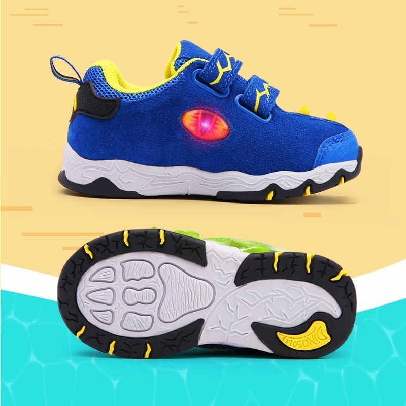 Dinoskulls 3-8 Boys Autumn Winter Shoes Dinosaur LED Glowing Sneakers Children Sports 3D T-Rex Kids Genuine Leather Shoes 201130