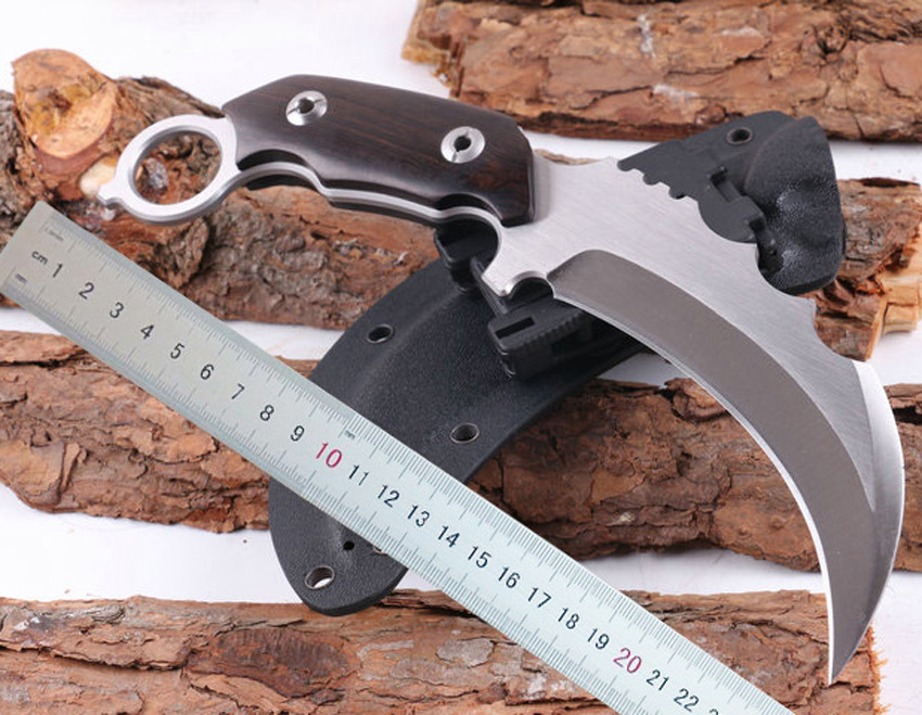 1Pcs New Karambit 440C 58HRC Satin Blade Full Tang Ebony Handle Fixed Blade Outdoor Tactical Claw Knife With Kydex
1Pcs New Karambit 440C 58HRC Satin Blade Full Tang Ebony Handle Fixed Blade Outdoor Tactical Claw Knife With Kydex