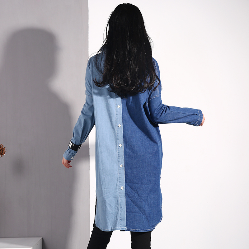 LANMREM Autumn Single Breasted Patchwork Denim Coat Personality Pocket For Women Fashion Jacket Batwing Long Sleeve MA705 201217