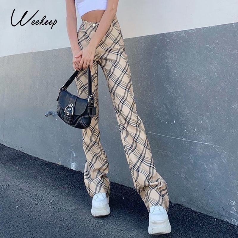 Weekeep Autumn Plaid Striped Straight Pants Women Streetwear Y2K Vintage Fashion Leisure Cargo Pants High Waist Joggers Trousers 201109, Khaki
Weekeep Autumn Plaid Striped Straight Pants Women Streetwear Y2K Vintage Fashion Leisure Cargo Pants High Waist Joggers Trousers 201109, Khaki