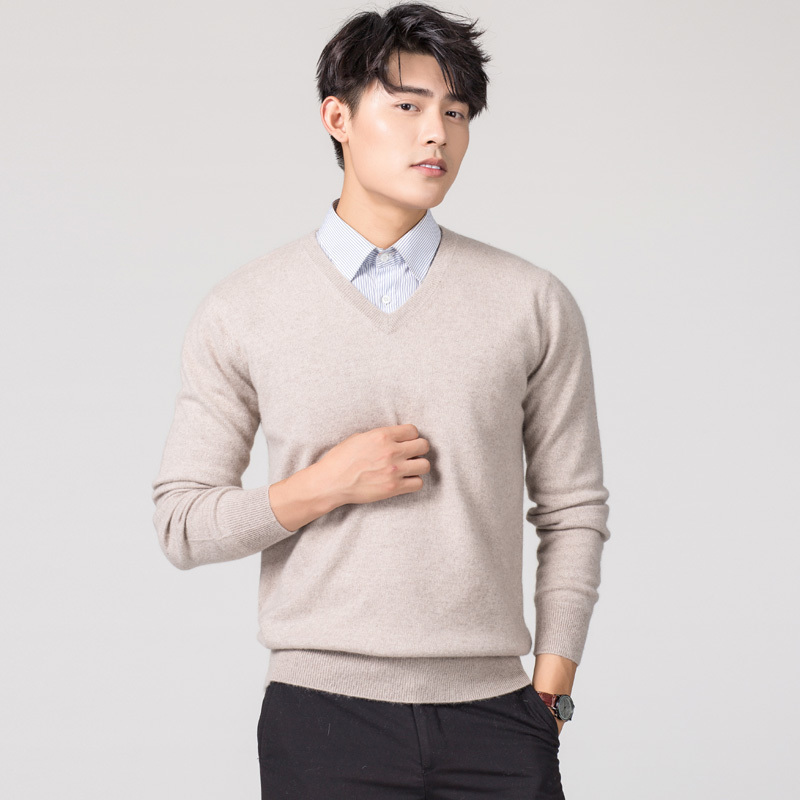Man Pullovers Winter New Fashion Vneck Sweater Cashmere and Wool Knitted Jumpers Men Woolen Clothes Standard Male Tops T200101