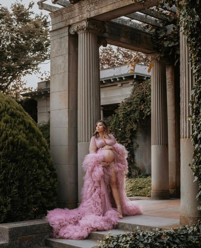 Vintage Maternity Bridal Undergarments Long Sleeves Wedding Sleepwear Bathrobe Nightgowns Tiered Ruffles Robes for Women Photoshoot