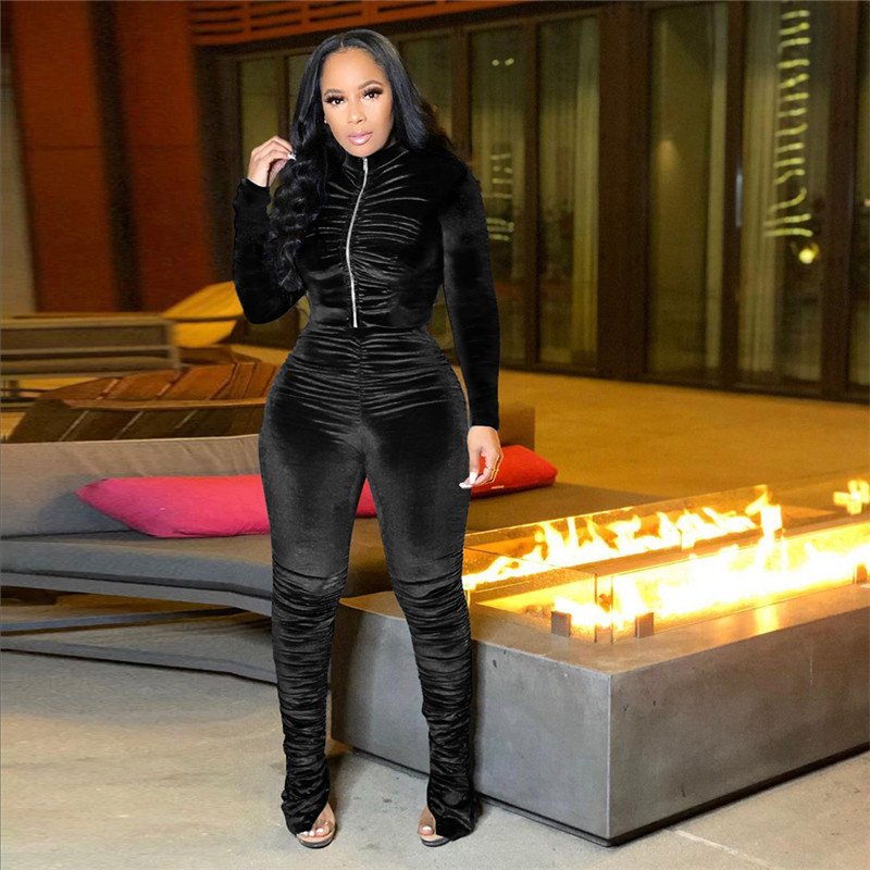 Fall winter Women solid color tracksuits jogger suit long sleeve outfits jacket+stack leggings two piece set plus size-2X sweatsuits 4338