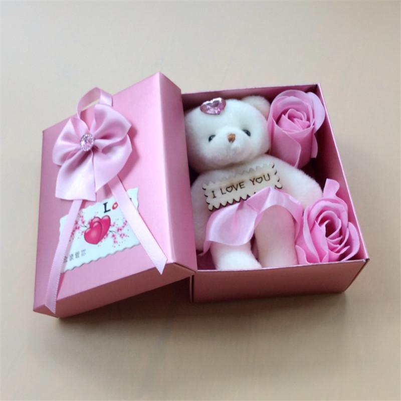 4 Colors Creative Soap Flower Bear Gift Box Valentine's Day Gift Valentines Day Decoration Rose Flower Box Present Free Shipping