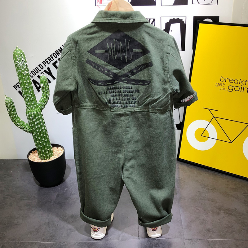 Children Jumpsuit Baby Boys Girls Spring Autumn Romper Tooling Clothing Child Baby Fashion Trendy Army Green Clothes Sets 2-7 YX1019