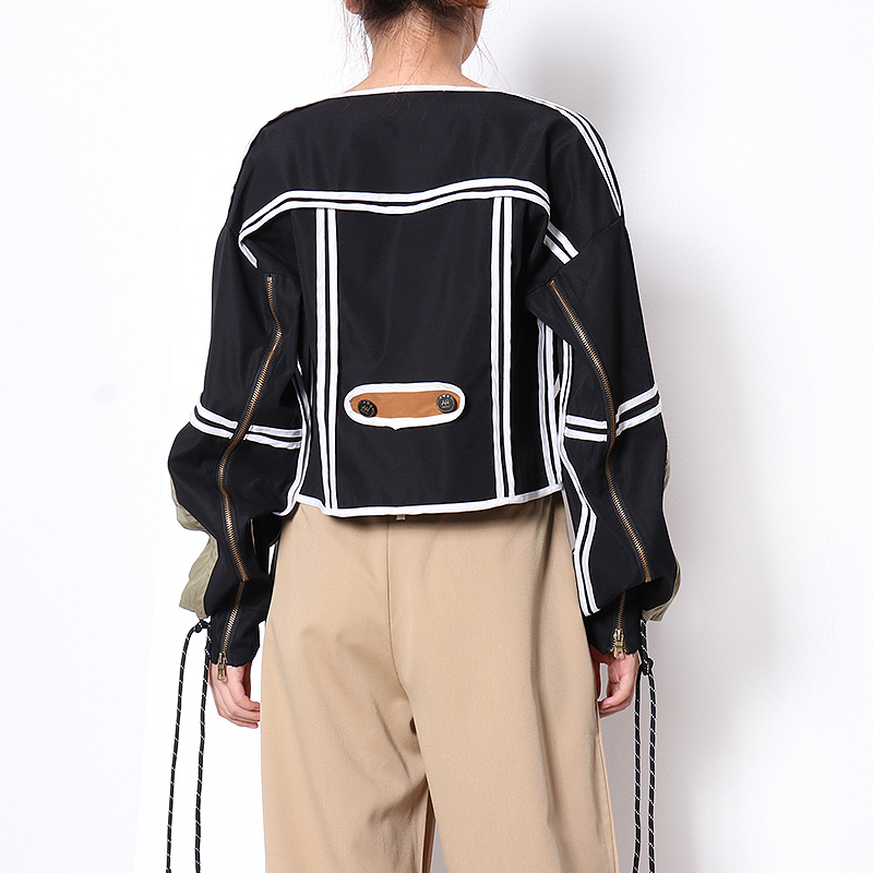 Women's Patchwork Casual Coat - Square Collar, Long Sleeve, Lace Up Bowknot, Streetwear Jacket