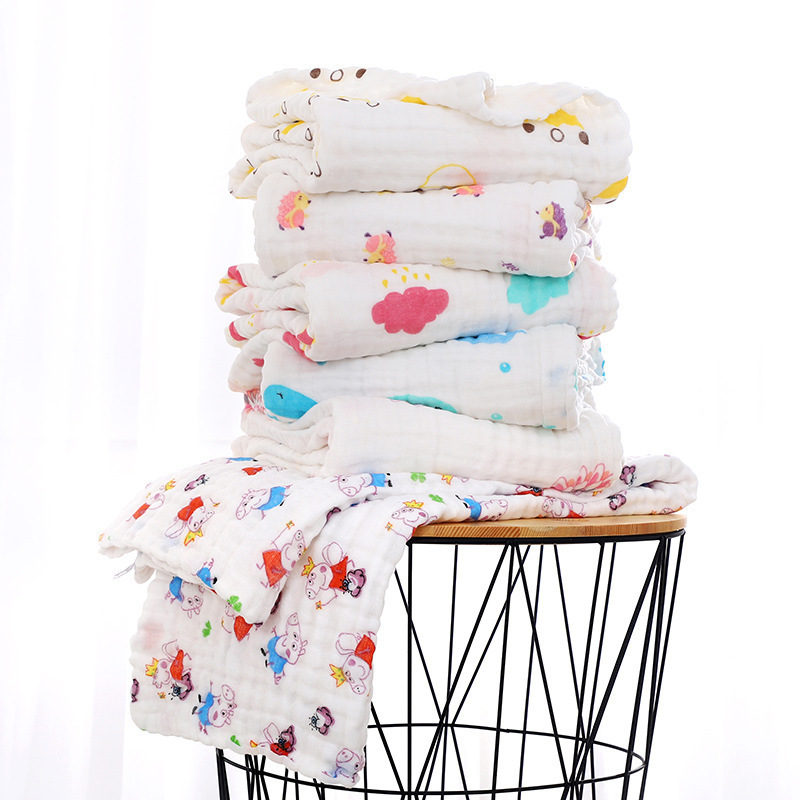 HereNice Newborn Soft Animal Print Blanket Baby Cotton Bath Towel Blankets Kid Muslin Swaddle Wrap Girl Boy Cute Gauze LJ201208