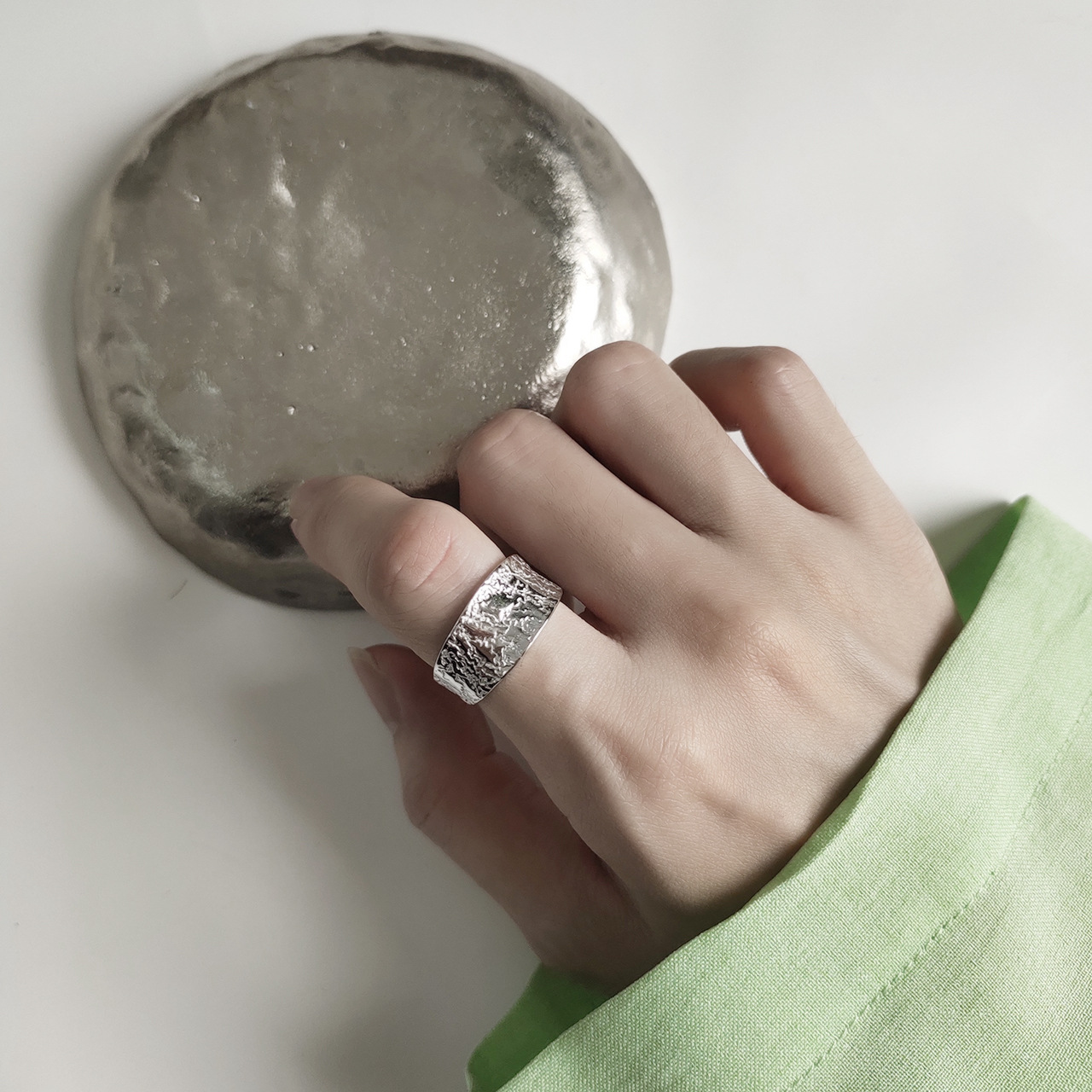 New minimalism 925 sterling silver handmade jewelry irregualar texture designer adjustable rings open rings Rhodium plating gift for women