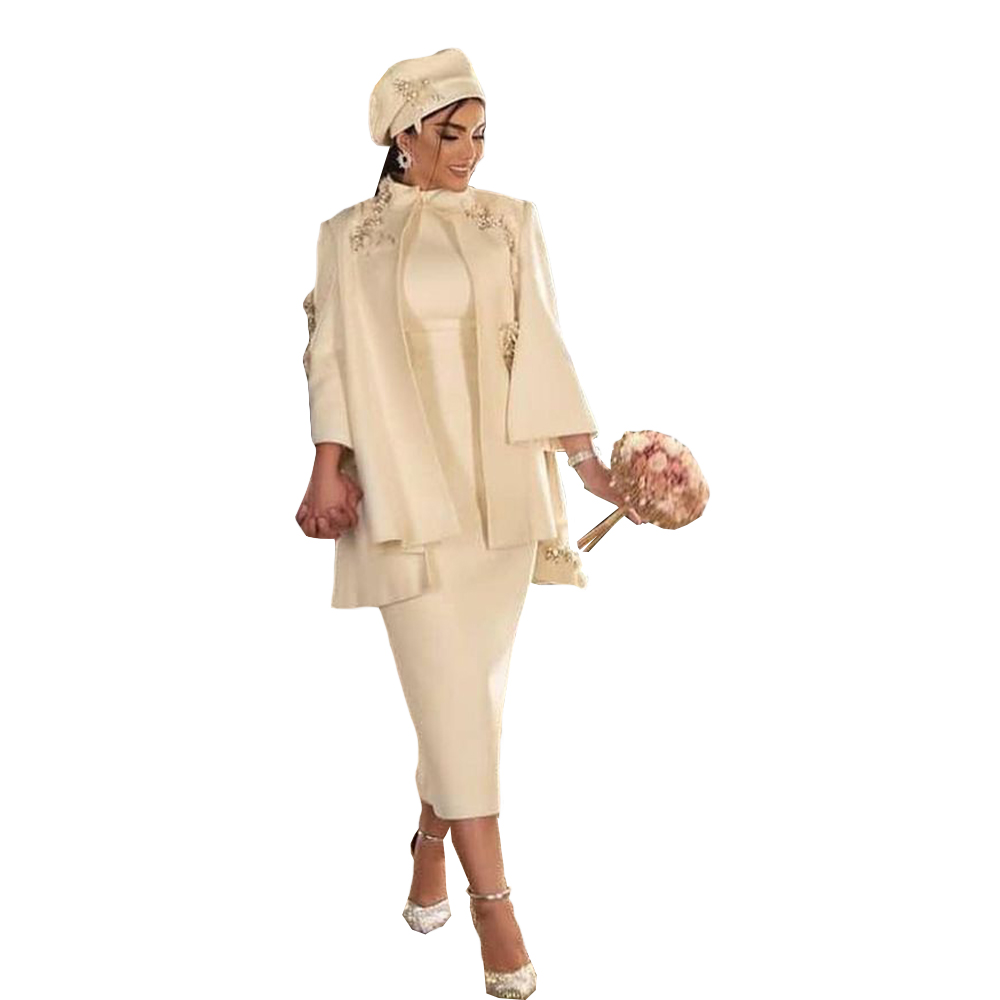 Muslim Crystal Beading Mermaid Wedding Dress 2 Pieces 2022 High Neck Long Sleeve Bridal Gowns Dresses Vestidos Pageant Gowns