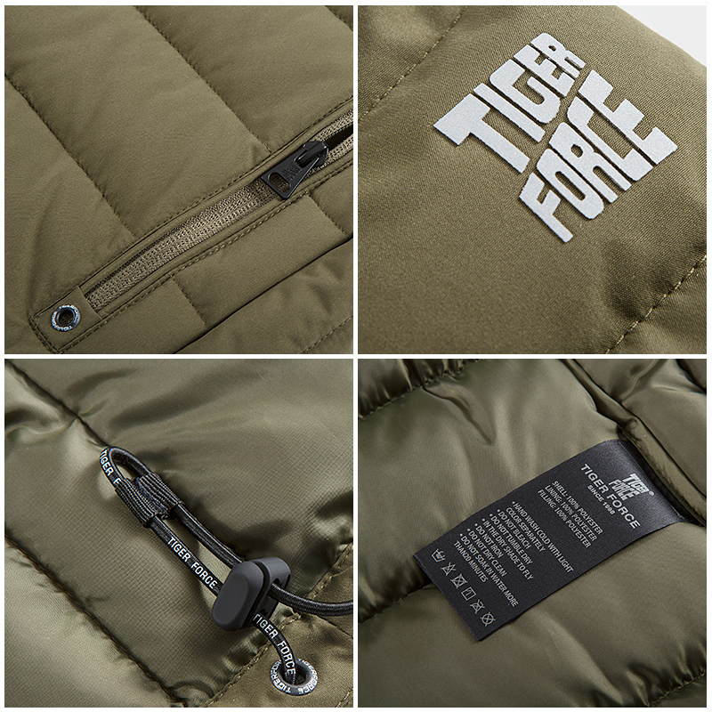 TIGER FORCE New Men's winter jacket Medium-long Hooded Jackets Thick Army Green Casual outdoor Warm Parka man coat 70769 201214