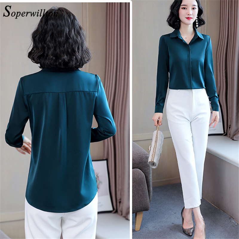 Satin Elegant Women's Blouses Autumn Long Sleeve Vintage Shirts Silk Ladies Tops workwear Fashion Blusas Button Shirts 3XL 201029