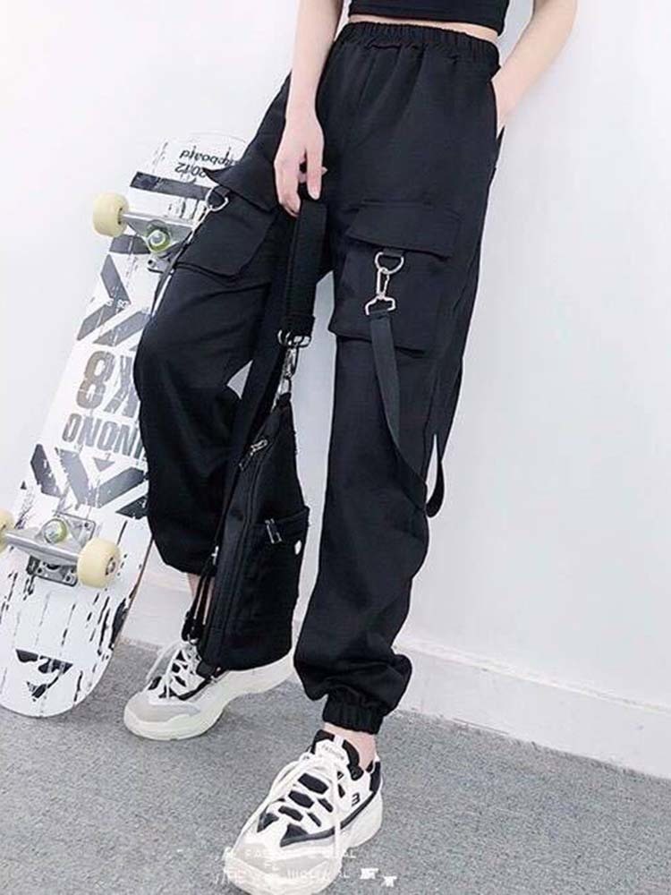 Joggers Women Cargo Pants Hip Hop Elastic High Waist Loose Streetwear Harem Pants Baggy Female Korean Fashion Trousers Patchwork 201113
