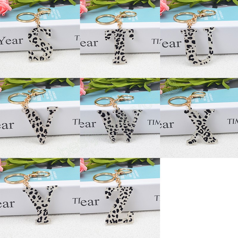Leopard Print A-Z Initial Letter Keychains Keyrings For Women Men DIY Handmade Resin Alphabet Key Chain Handbag Charm Accessory