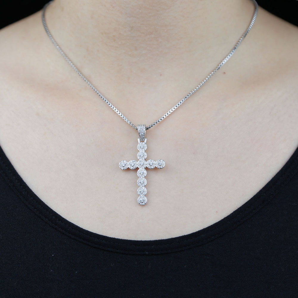 high quality 41+10cm hip hop bling jewelry wholesale iced out bling 5A cubic zirconia cz pray cross pendant women necklace