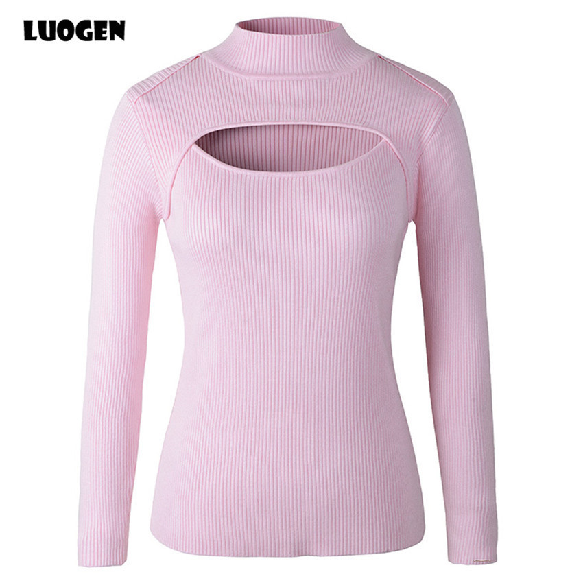 Japanese Anime Cosplay Open Chest Knitted Sweater Keyhole Women Sweaters and Pullovers Sexy Turtleneck Stripe Lolita Girls Knit 201130