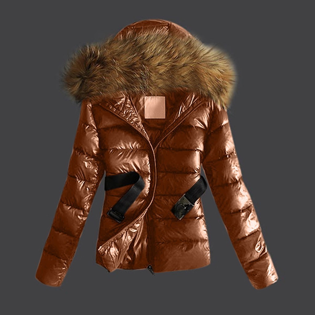 Outwear Jacket Women Quilted Winter Warm Coats Fur Collar Hooded Jacket Tops With Belt Fashion Soft Parka #30 2010