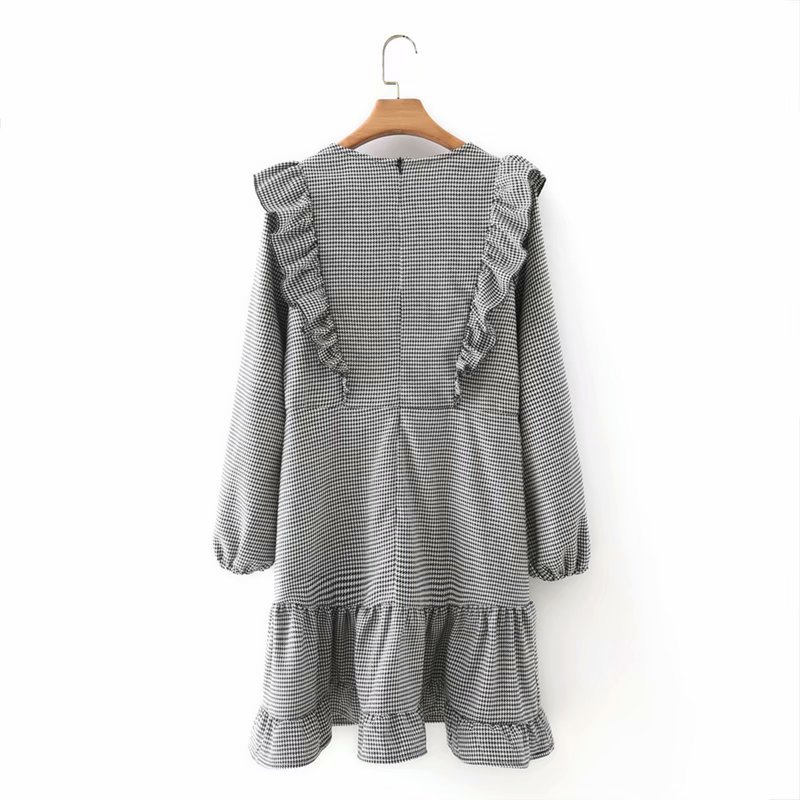 2021 New Plaid Ruffles Dresses Womens Long Sleeve Neck Clothing Street Style Spring Autumn Qvr6, Gray
2021 New Plaid Ruffles Dresses Womens Long Sleeve Neck Clothing Street Style Spring Autumn Qvr6, Gray