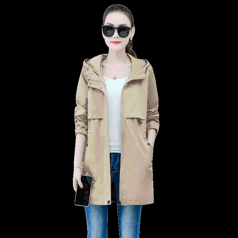 Thin section coat female spring autumn new Korean loose was thin plus size windbreaker women medium long hooded jacket overcoat, Khaki
Thin section coat female spring autumn new Korean loose was thin plus size windbreaker women medium long hooded jacket overcoat, Khaki