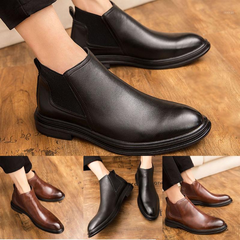 Fashion Men's Pointed British Wind Set Foot Casual Leather Boots1, Black