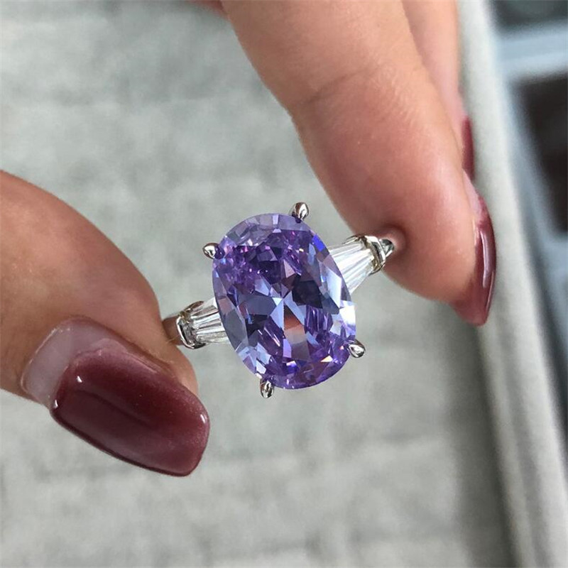 Classical 4 Claw Fine Jewelry 925 Sterling Silver Large Oval Cut Multi Color Gemstones Moissanite Eternity Women Wedding Bridal Ring Gift