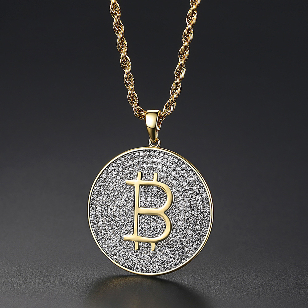 Hip Hop Full Zircon Round Card Letter Pendant Necklace Gold Plated Large Bling Mens Necklace Rap Jewelry