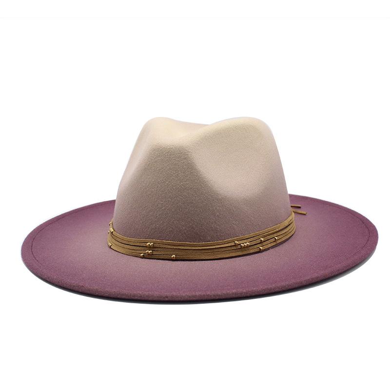Wide Brim Hats Winter Wool Two-color Gradient Jazz Fedora Casual Men Women Leather Suede Belt Felt Hat Panama Trilby Formal Party Cap, Purple
Wide Brim Hats Winter Wool Two-color Gradient Jazz Fedora Casual Men Women Leather Suede Belt Felt Hat Panama Trilby Formal Party Cap, Purple