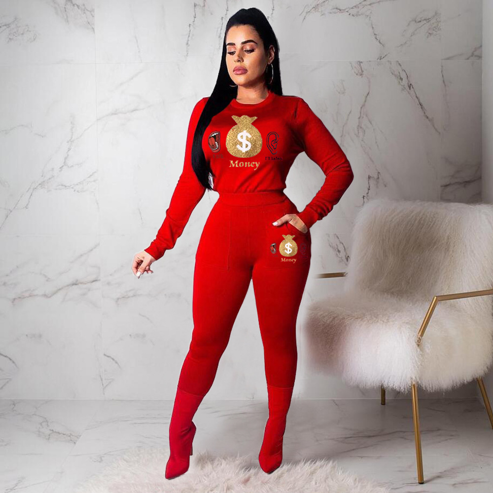 Pants Spot trend 2021 European American bronzing pattern sports and leisure long two-piece suit