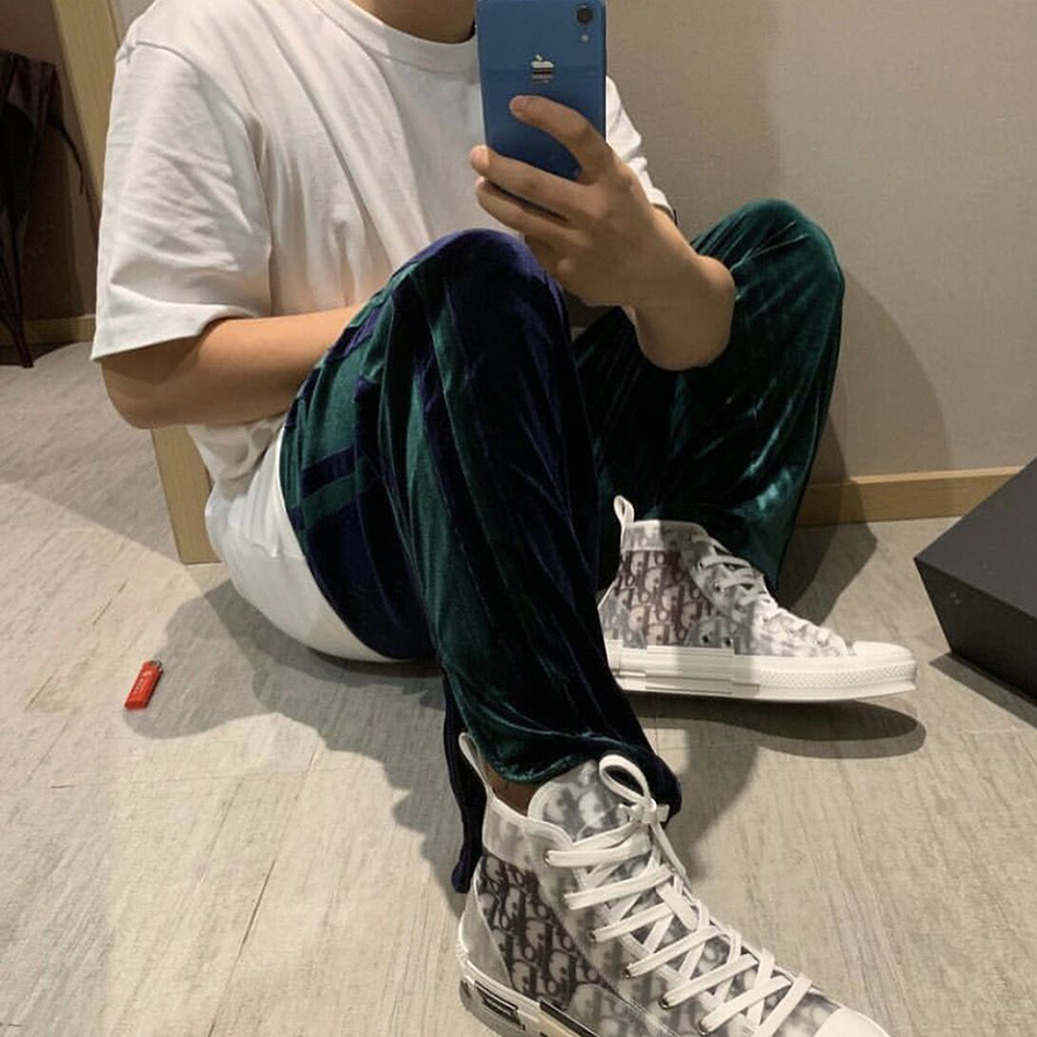 Velour Track Pants Men Women Hip Hop Fashionable Velvet Pants Mens Streetwear Ankle Zipper Colorblock Mens Sweatpants 201006