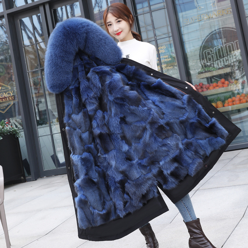 New Women's Mid-length Over The Knee Fox Fur Liner, Lively Face, Removable Winter Fox Fur Coat 201031