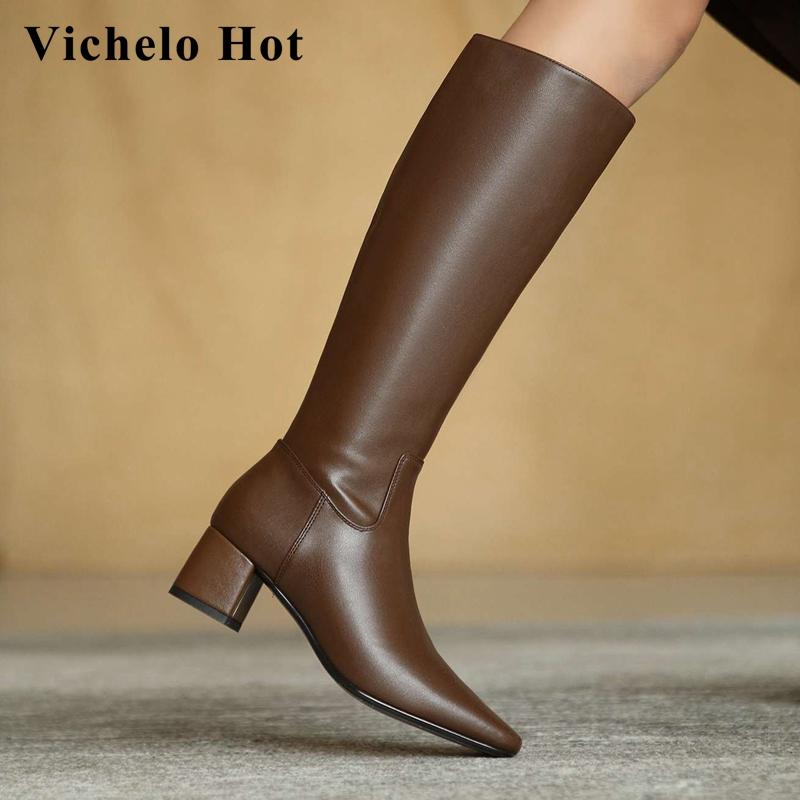Vichelo Hot concise style riding boots split leather classic colors square toe high heel zipper dating basic knee-high boots L16, Black
Vichelo Hot concise style riding boots split leather classic colors square toe high heel zipper dating basic knee-high boots L16, Black