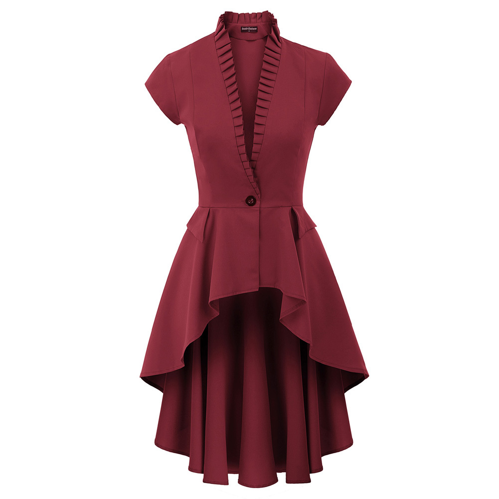 Women jacket Steampunk Renaissance club party gothic coats Short Sleeve Stand Collar Irregular lady high low long Coat evening 201007