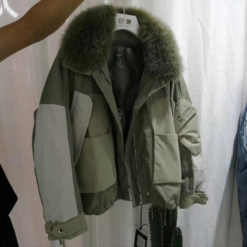 Janveny Liner Detachable Down Coat Women Winter Short Puffer Jacket Natural Fox Fur Collar 90% White Duck Down Parkas 201019