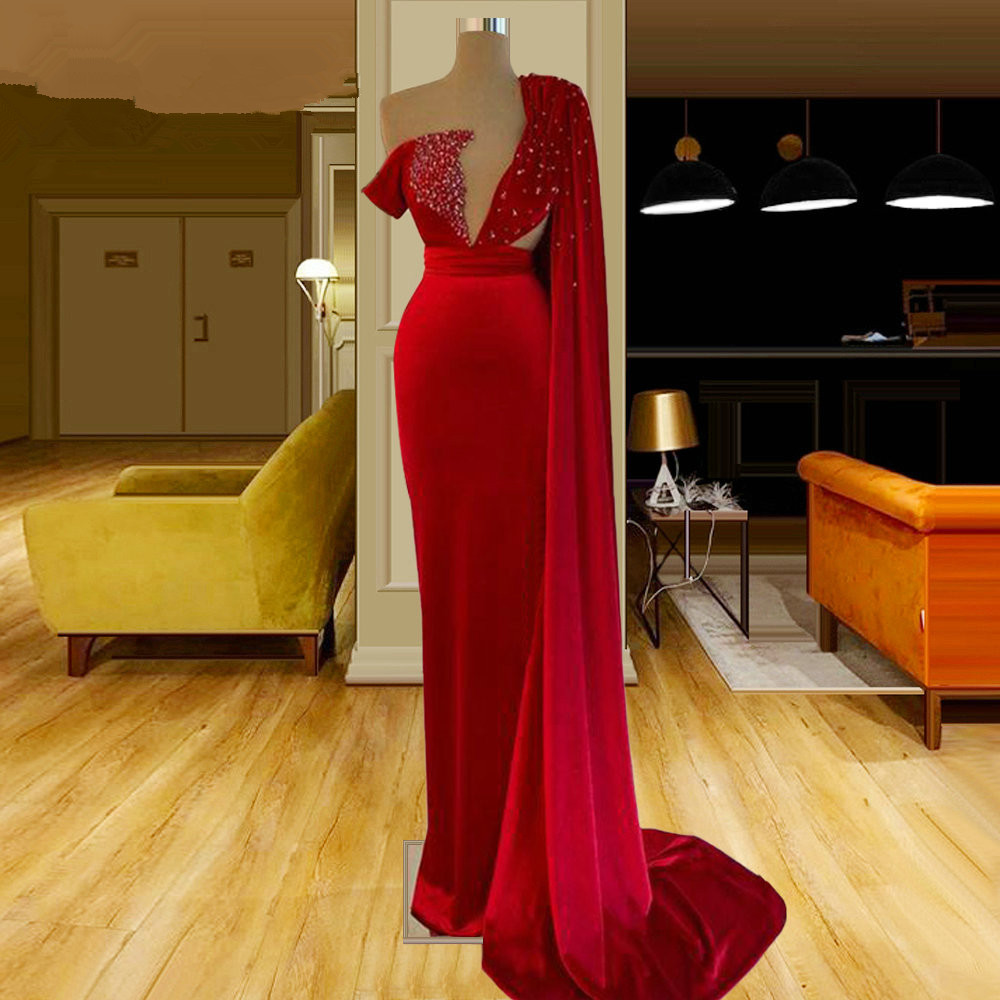 Elegant Red Velvet Long Evening Dresses with Wrap Beaded Vestidos Formales 2021 Prom Gowns For Women, Brown
Elegant Red Velvet Long Evening Dresses with Wrap Beaded Vestidos Formales 2021 Prom Gowns For Women, Brown