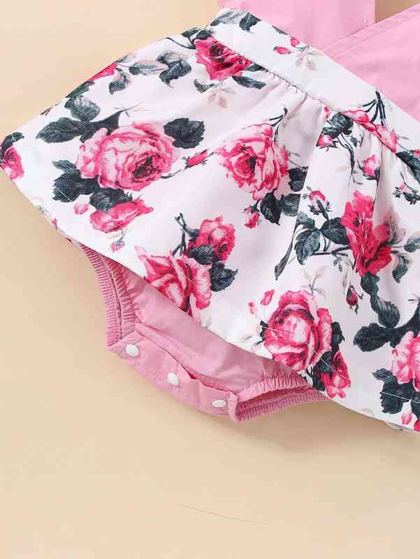 Baby Floral Print Eyelet Embroidery Combo Bodysuit Dress SHE