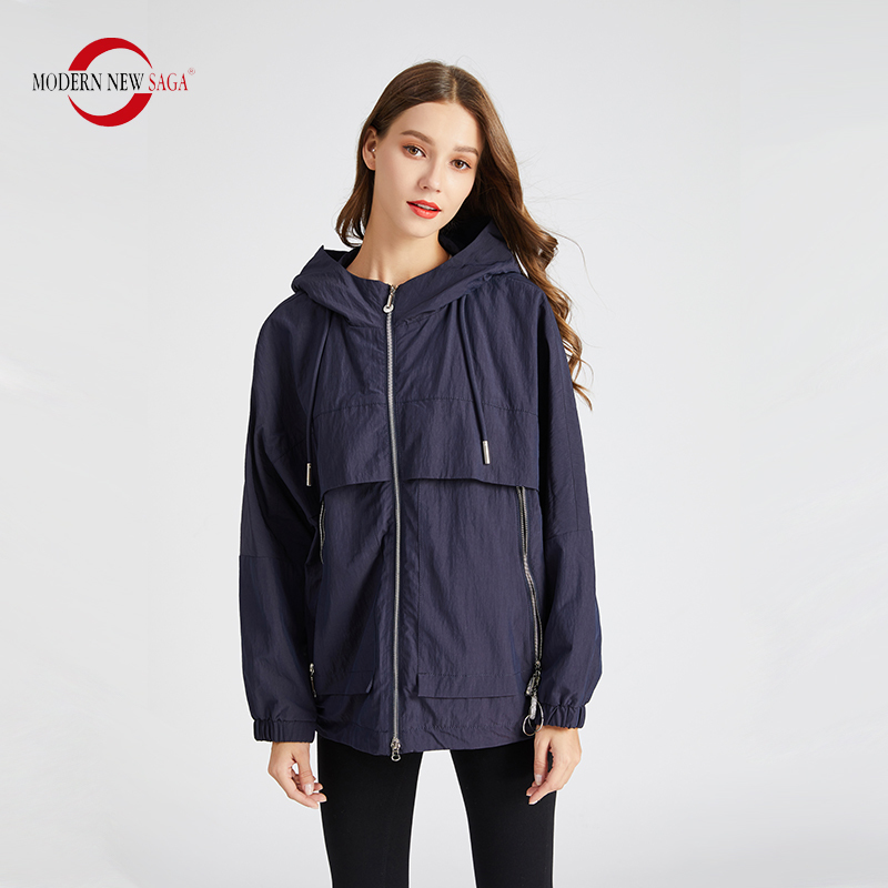 MODERN NEW SAGA Women Jacket Hooded Autumn Jacket Women Spring Ladies Jackets Fashion Female Jackets Coats Windbreaker Pink 201112