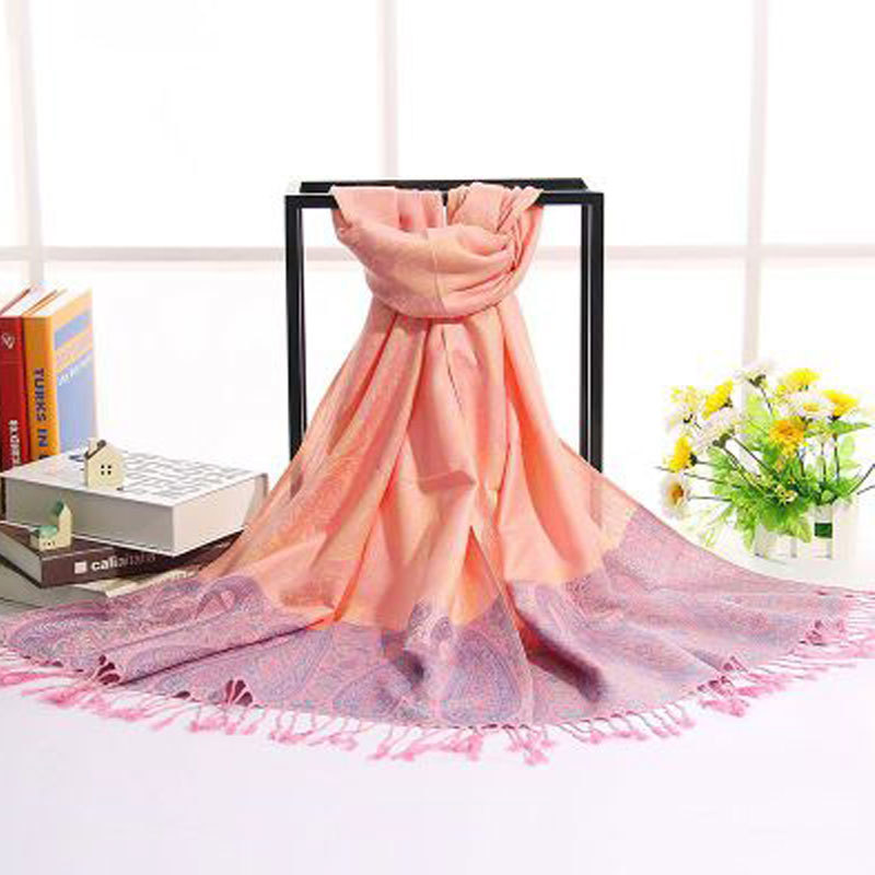 Chinese Ethnic Style Cotton Scarf Rainbow Jacquard Scarves Shawls Silk Scarfs Spring Scarves Flowers Shawl Summer Shawls Hijabs Y201007