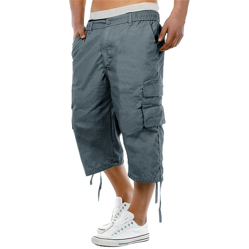New Men Shorts Summer Fashion Elasticated Waist Combat 3/4 Long Knee Length Cargo Shorts Safari Style Pant #Jun07 Wholesale Y200403