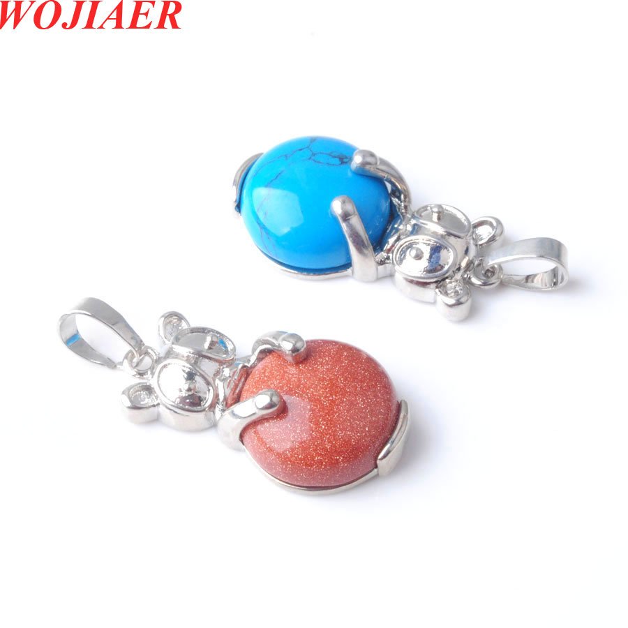 WOJIAER Natural Animal The Rabbit Pendant Bead Round Gem Stone Fashion Jewelry for Women BE906