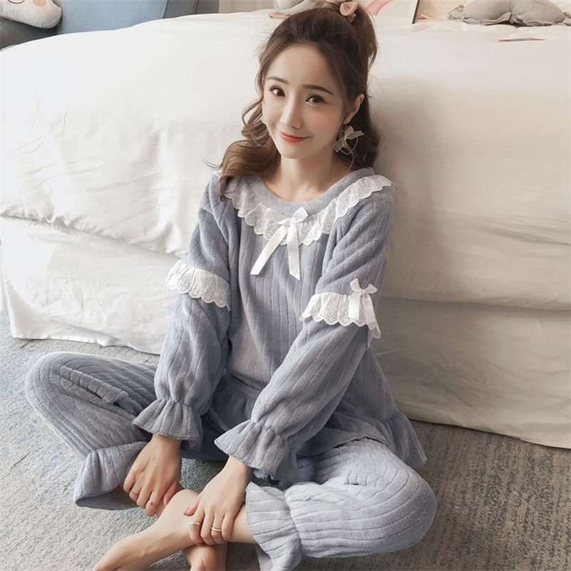 Women's Home Clothes Flannel Pajamas Set Pigiami Donna Cute Sleepwear Set Winter Pyjamas Women Warm Pajamas Solid Homewear 201113, Gray
Women's Home Clothes Flannel Pajamas Set Pigiami Donna Cute Sleepwear Set Winter Pyjamas Women Warm Pajamas Solid Homewear 201113, Gray