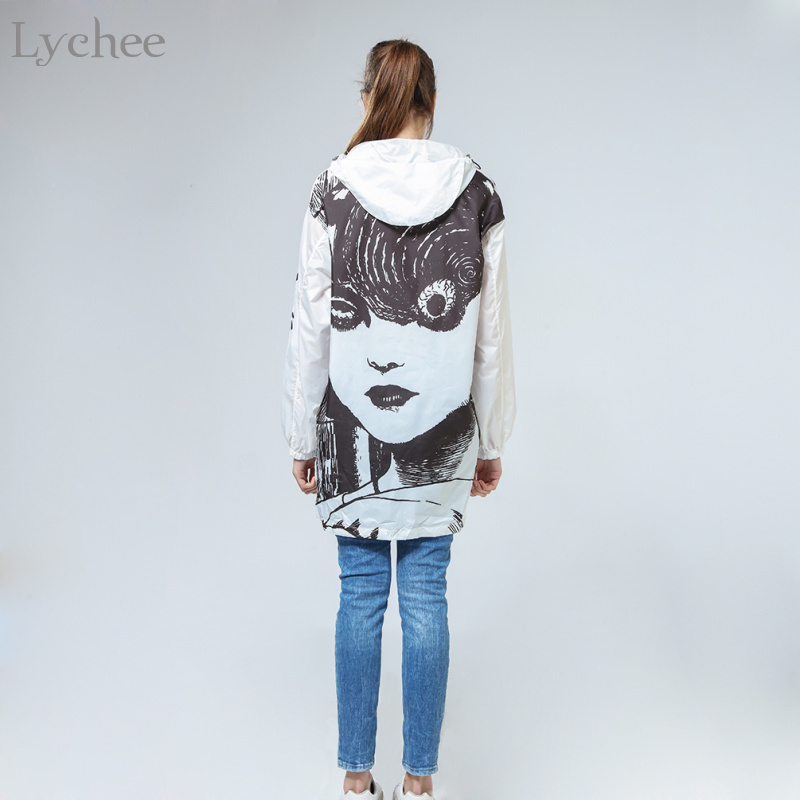 Lychee Spring Autumn Women Jacket Comics Anime Cartoon Long Sunscreen Water Proof Windbreaker Coat 201023