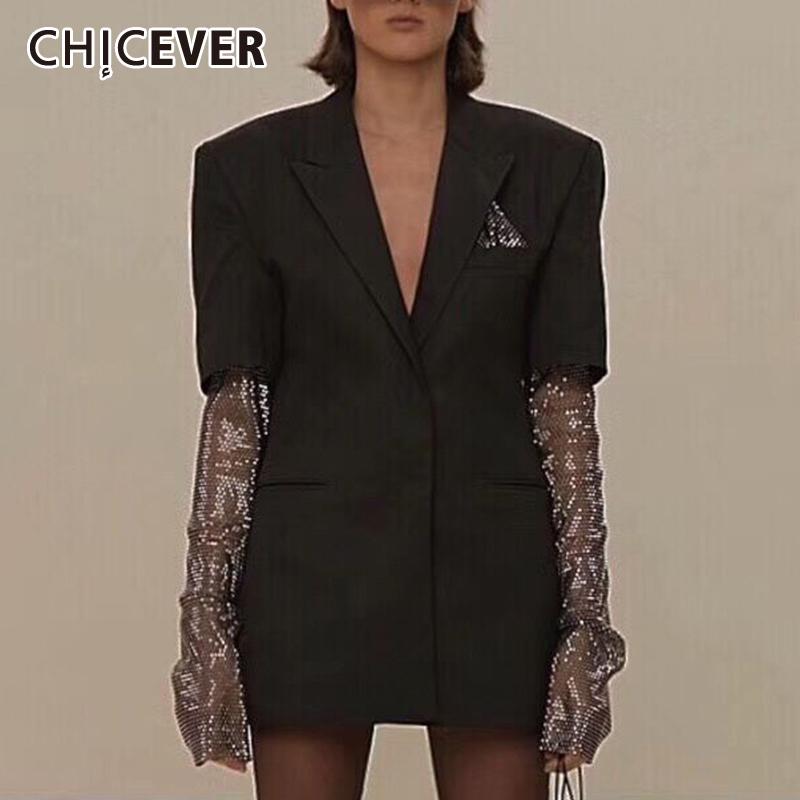 

CHICEVER Black Blazer For Women Notched Collar Long Sleeve Patchwork Designer Plus Size Loose Coats Female 2020 Fall New Clothes