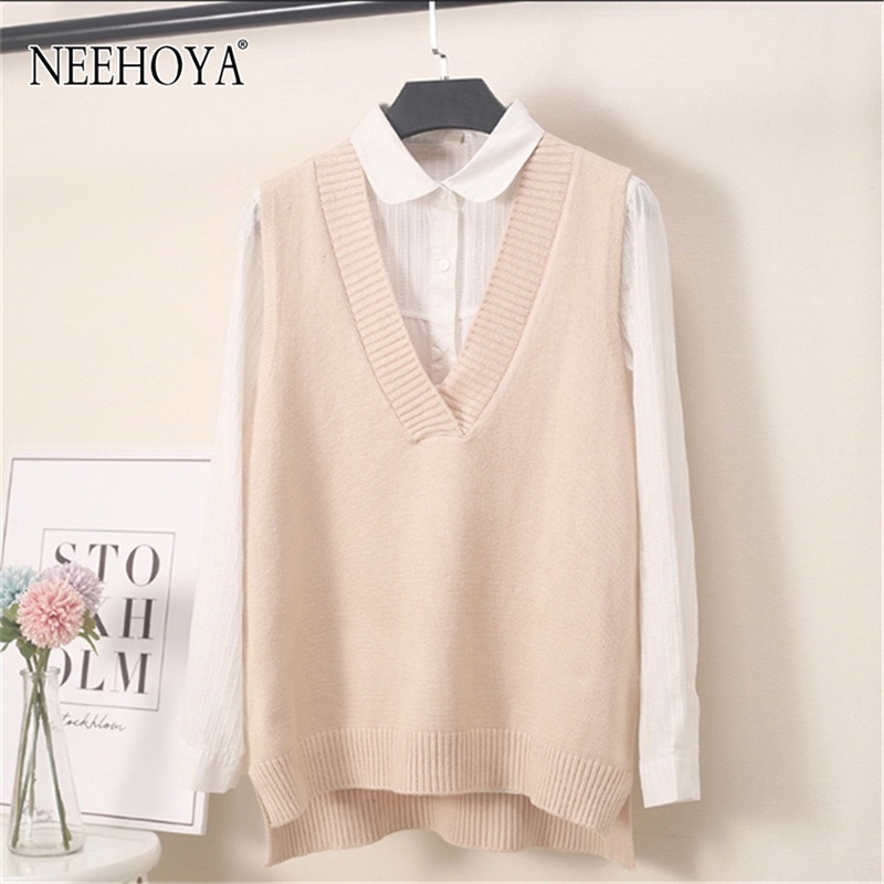 NEEHOYA knitted vest women sweater autumn winter v neck soild Sleeveless Pullover loose waistcoat chic Women's sweaters 201111, White
NEEHOYA knitted vest women sweater autumn winter v neck soild Sleeveless Pullover loose waistcoat chic Women's sweaters 201111, White