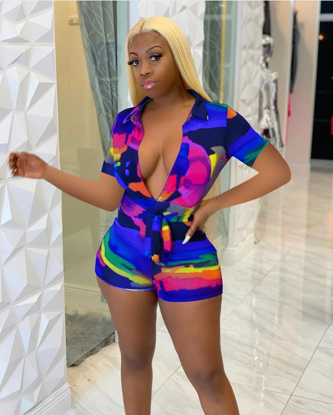 Jumpsuit Romper Women Clothes Plus Size Romper Tie Dye Printed Biker Shorts Bodysuit Playsuit Overalls Sexy Body Femme T200704, Blue
Jumpsuit Romper Women Clothes Plus Size Romper Tie Dye Printed Biker Shorts Bodysuit Playsuit Overalls Sexy Body Femme T200704, Blue