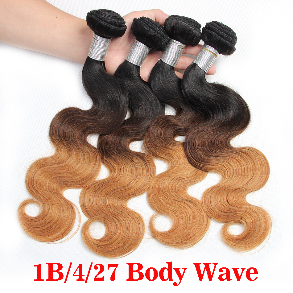 Brazilian Body Wave Two Tone Color Ombre Human Remy Hair Weaves T1B/27 T1B/30 T1B/99J Brown Burgundy Red Double Wefts