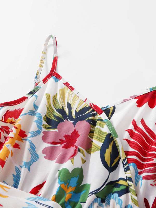 Girls Floral Print Belted Cami Dress SHE01