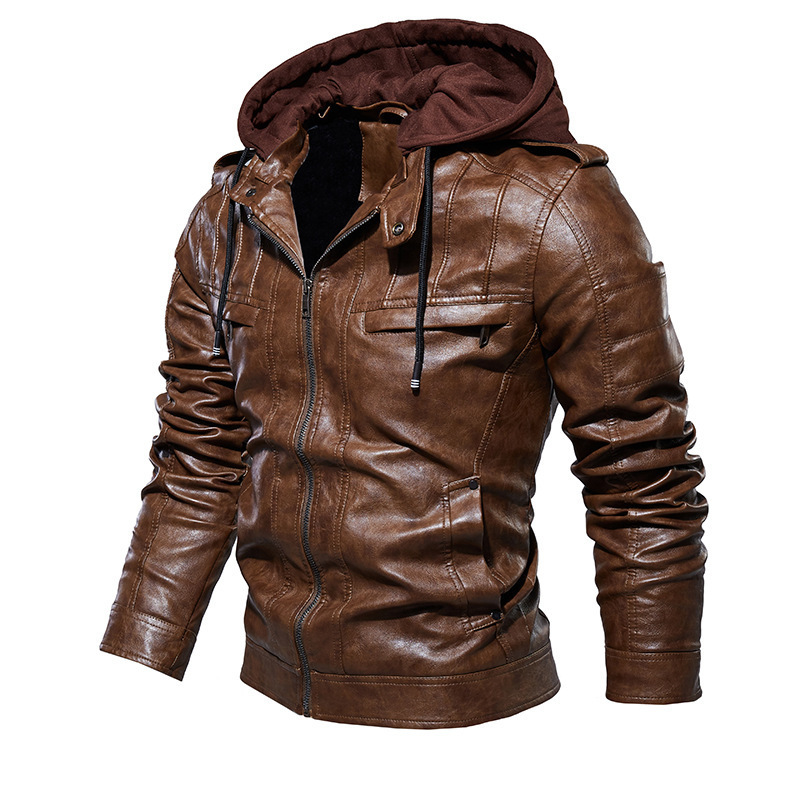 Mens Leather Jacket Zipper Hooded Jacket Men Winter Coat Slim Motorcycle Jacket Fashion Clothing Outwear Plus Size 4XL 201128