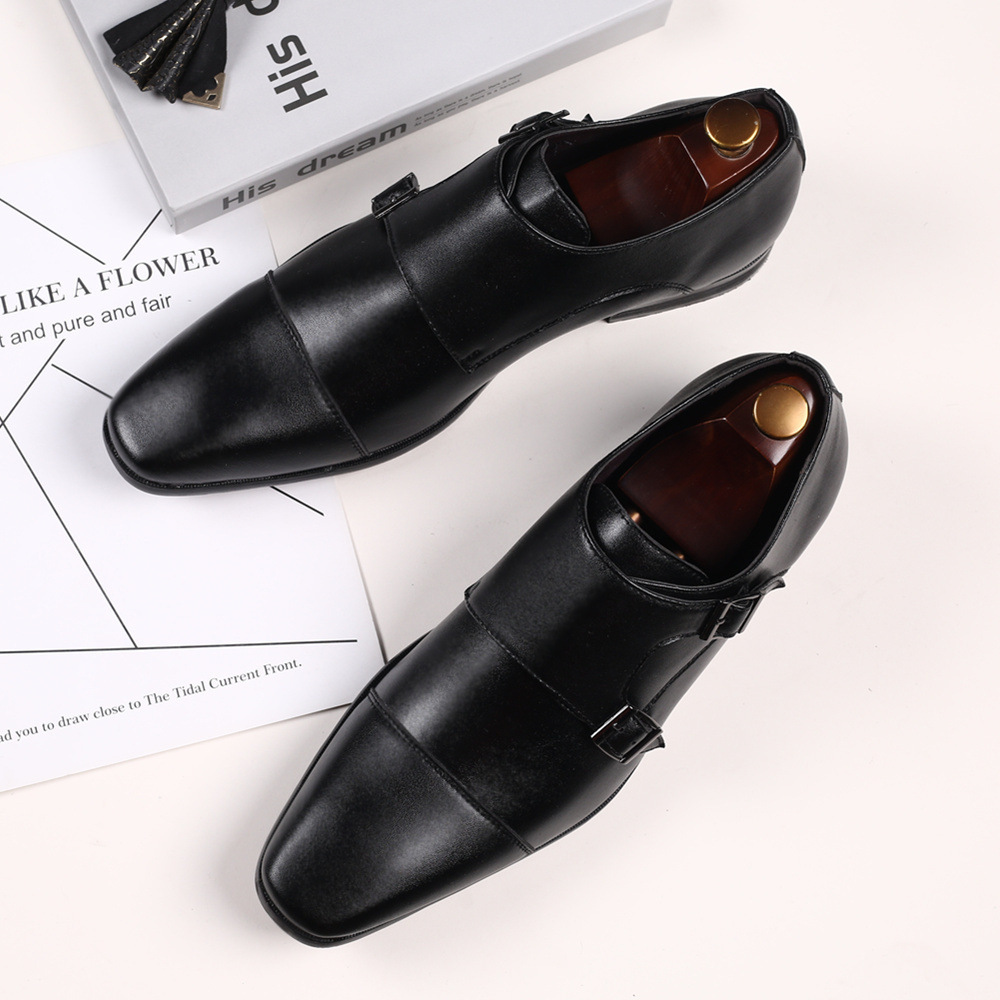 Newest Men's Double Monk Strap Oxford Leather Mens Square Toe Classic Dress Shoes Casual Comfortable Gradual Color Loafer Y200420