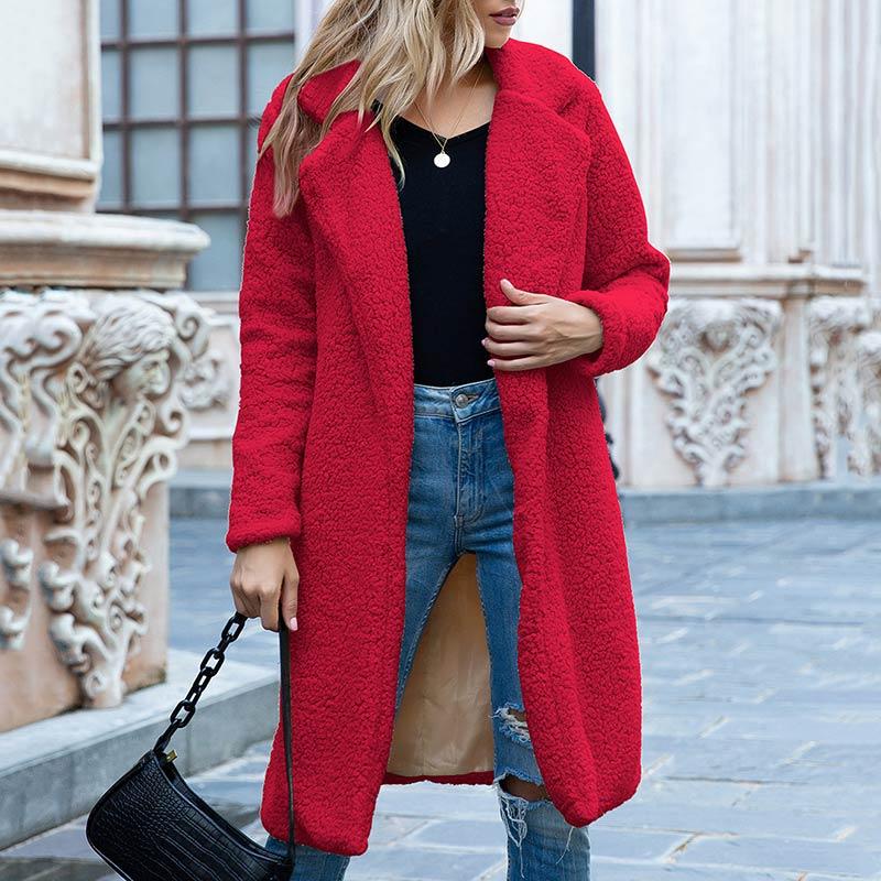 Women's Warm Plush Teddy Jacket Long Winter Coat Faux Fur Casual Outwear Camel, Khaki, Red, Coffee, Black, Navy, White, Gray, Army Green, Pink - 